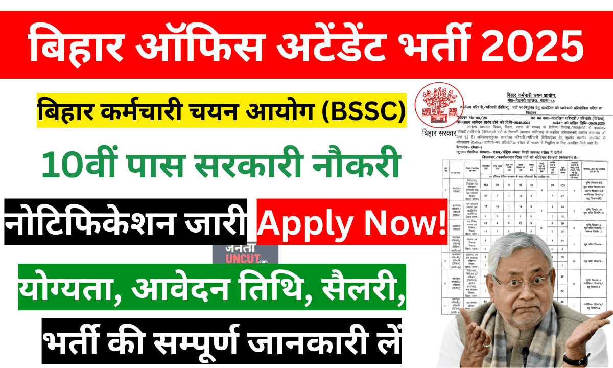 BSSC Office Attendant Vacancy 2025 बिहार में 10वीं पास के लिए 3727 पदों पर बंपर भर्ती, Apply Now!